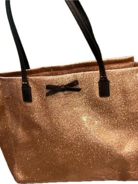 kate spade Rose Gold Glitter Tote with Black Handles